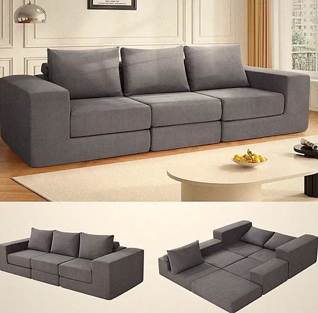 110"/109'' 3-Seat Boneless Couch Convertible Sofa Bed w/Deep Seat &Non Slip Base