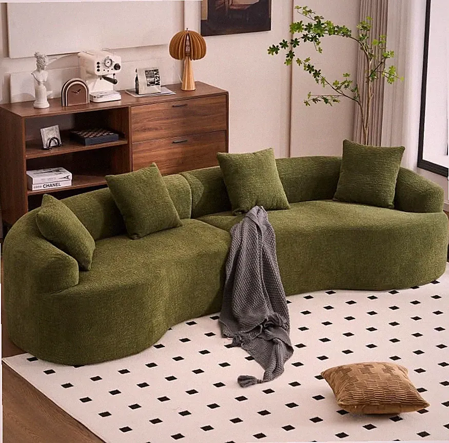 110.2" Boneless Curved Modular Sofa, Modern S-Shaped Chenille Upholstered Couch