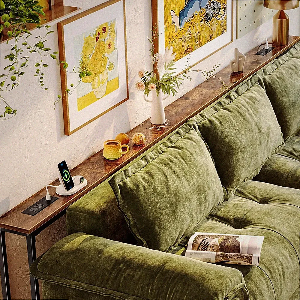 110.2 Inch behind Couch Table with 2 Power Outlets and USB-C Ports, Extra Long N