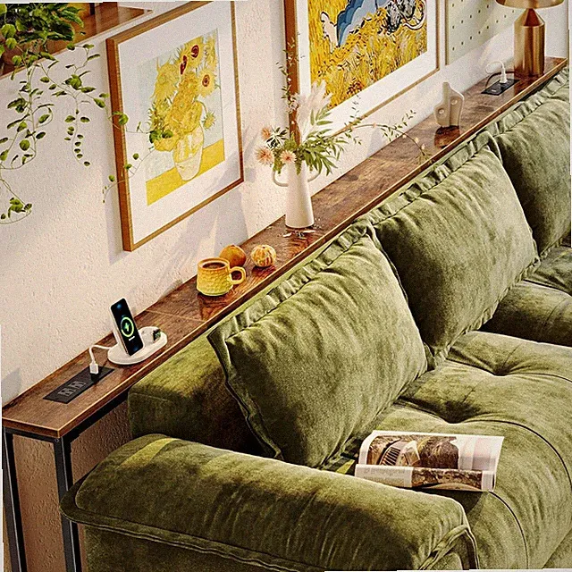110.2 Inch behind Couch Table with 2 Power Outlets and USB-C Ports, Extra Long N
