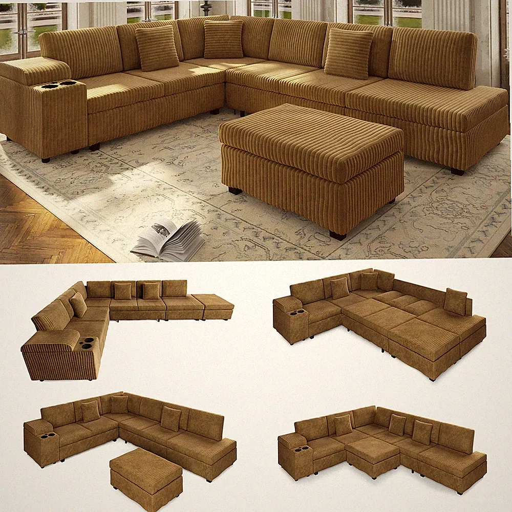 110.2" L-Shaped Sectional Sofa Set w/Removable Ottoman,Convertible Sleeper Sofa