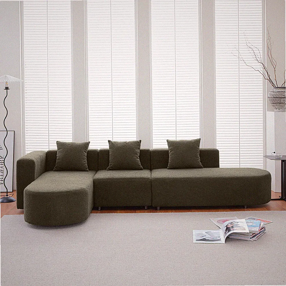 110.2'' Modern Sectional L shape boucle Sofa with curved seat