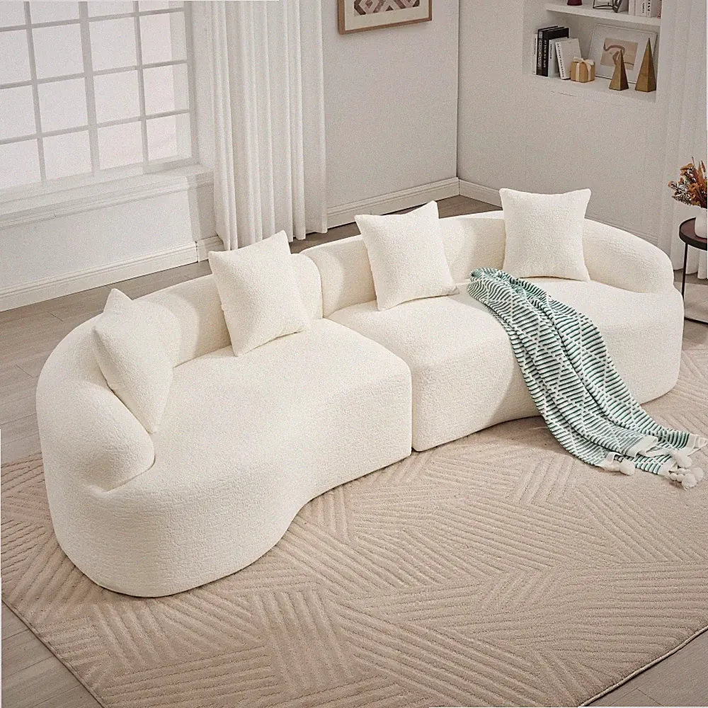 110.2" White Chenille Curved Modular Boneless Sectional Sofa Compression Pack
