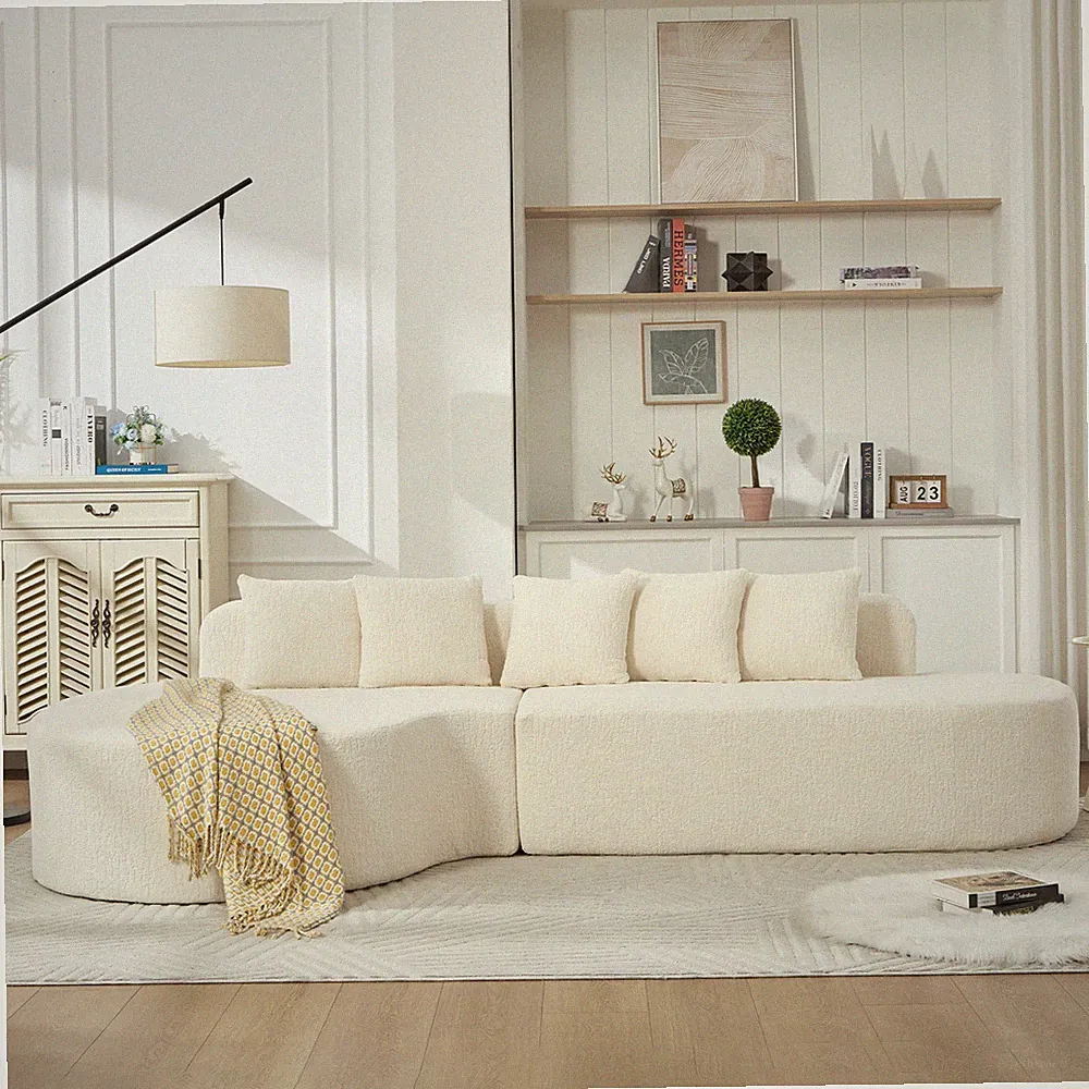110.2 X 62" Boneless Couches for Living Room, Sectional Curved Sofa with5 Pillo