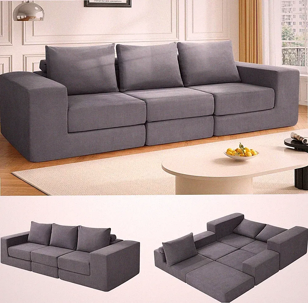 110" 3-Seat Boneless Couch Convertible Sofa Bed w/Deep Seat & Non Slip Base USA