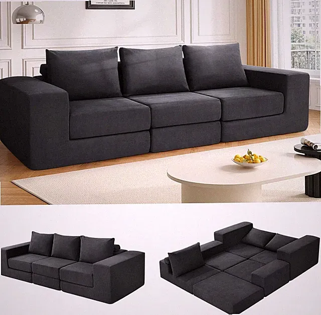 110" 3-Seat Boneless Couch Convertible Sofa Bed w/Deep Seat & Non Slip Base USA