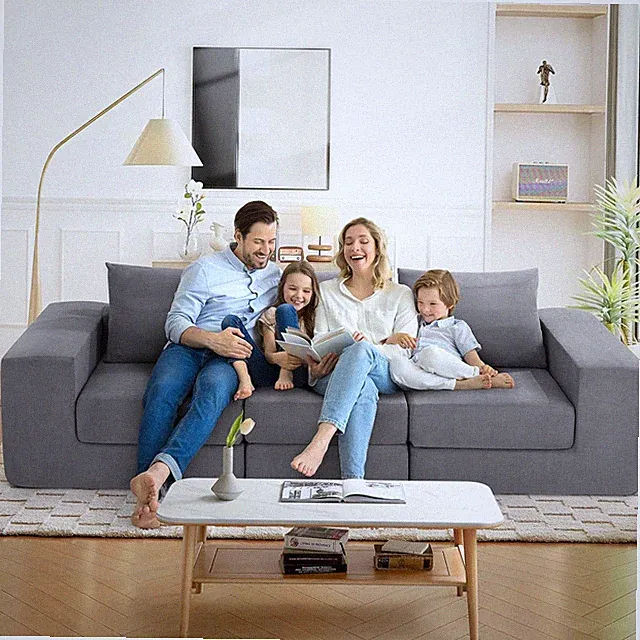 110" 3-Seat Boneless Sofa Convertible Sofa Bed Modular Sectional Cloud Sofa Gray