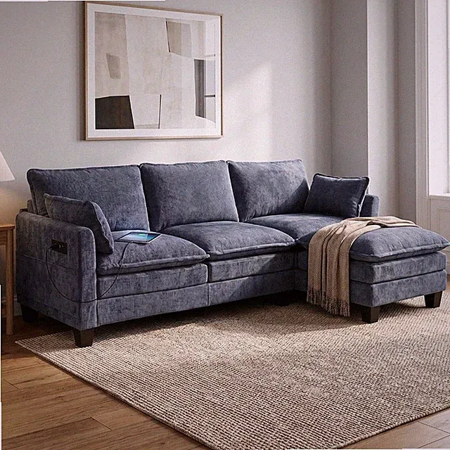 110.4” Modular L-Shaped Sectional Sofa, Convertible Couch Set with Movable Ottom