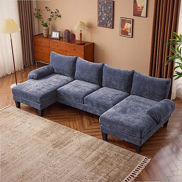 110" 4-Seat Sofa Set with Corduroy Fabric for Home Furniture Ocean Blue