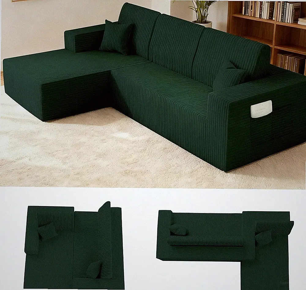 110" Boneless Couch, Cloud Modular Sectional Sofa with L-Shape Chaise, Modern Up