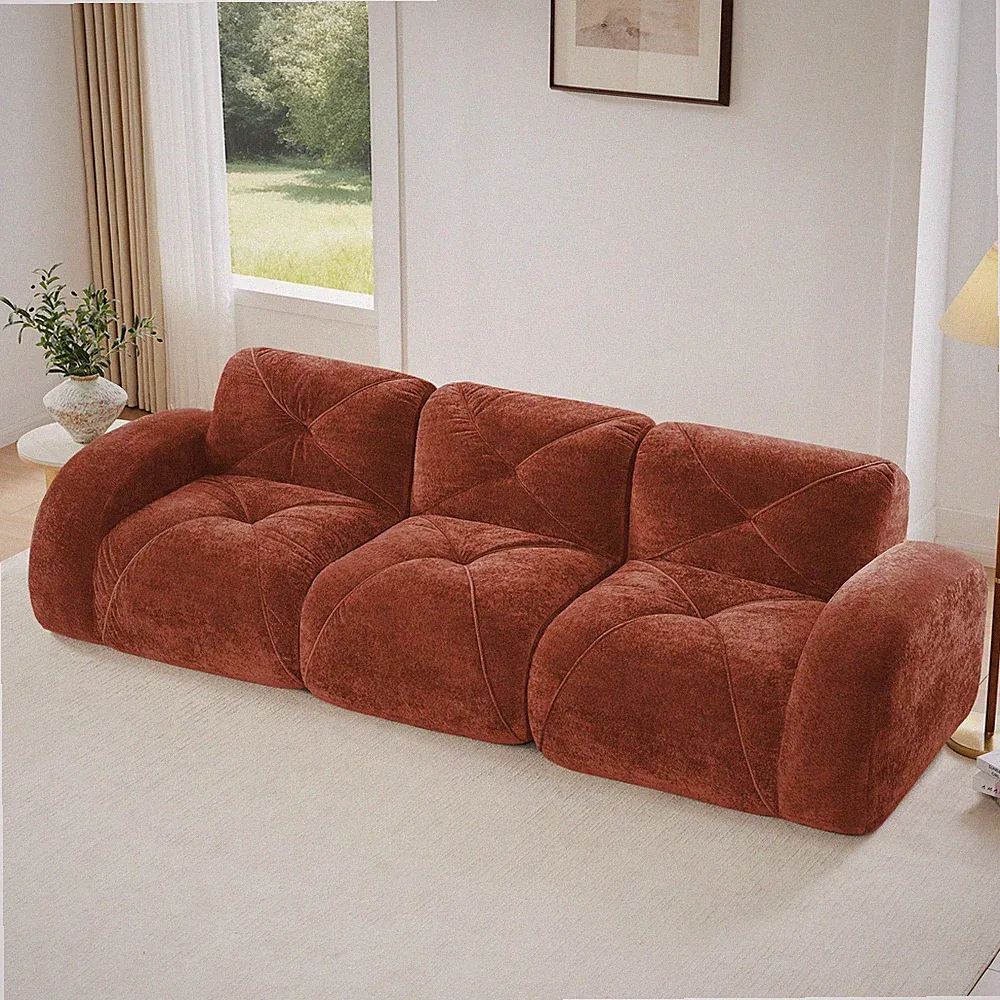 110''Boneless Sofa With Tufted,Soft Velvet Fabric,Modular Sectional Sofa Couche
