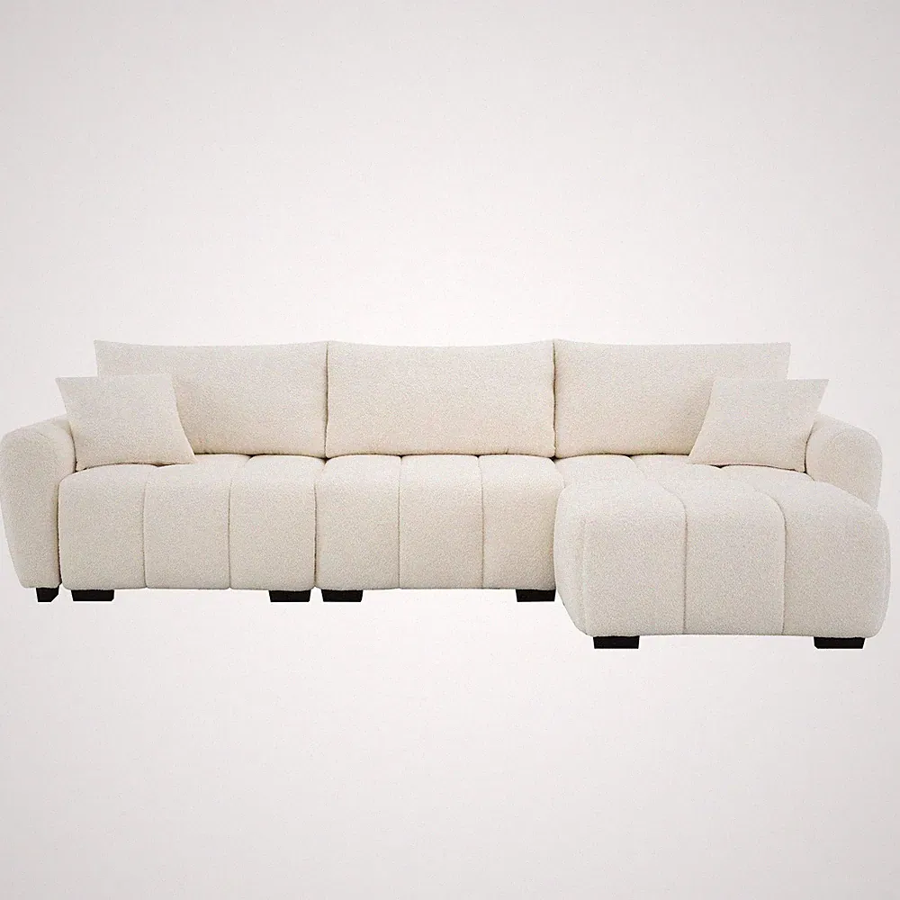 110" Boucle L Shaped Modular Couch Sectional Sofa With Movable Ottoman Pillows