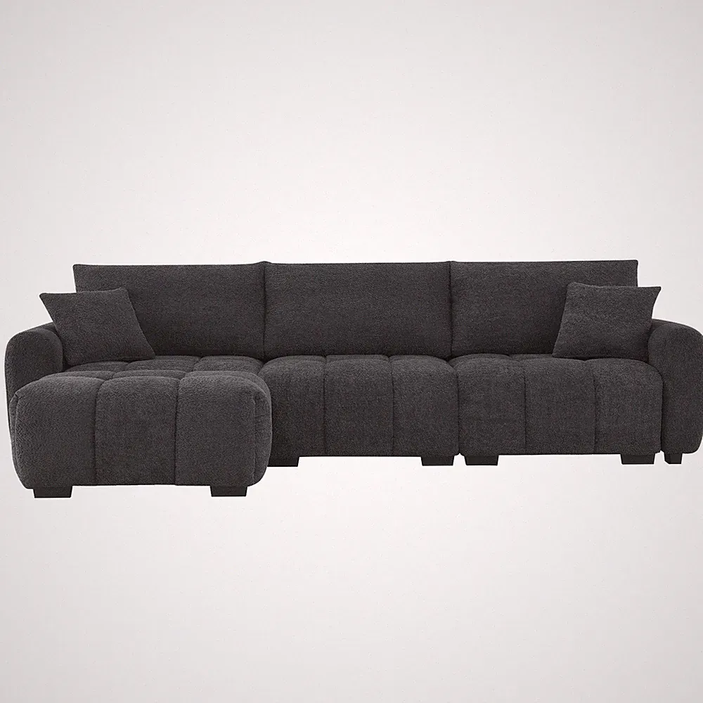 110" Boucle L Shaped Modular Couch Sectional Sofa With Movable Ottoman Pillows