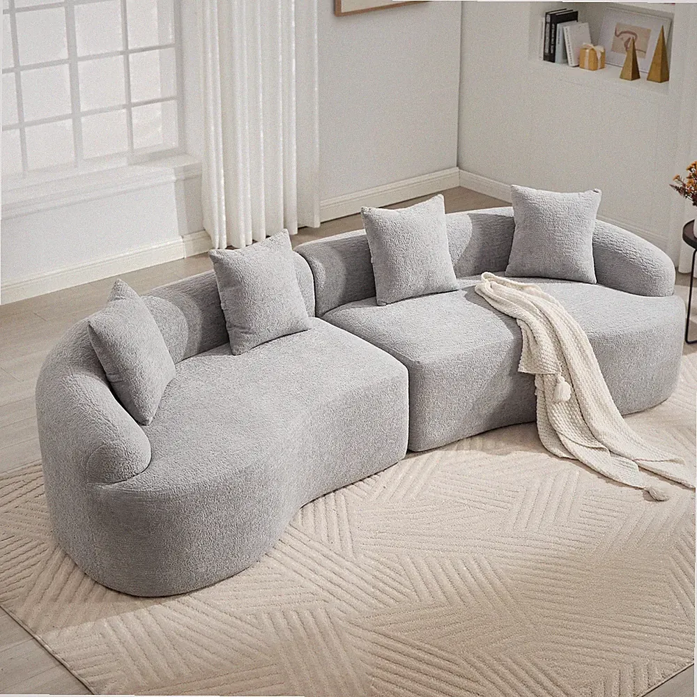110'' Chenille Boneless Couches Sectional 4-Seater Curved Sofa Sleeper Gray