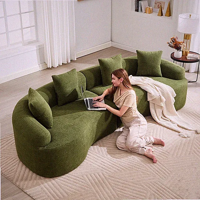 110'' Chenille Boneless Couches Sectional 4-Seater Curved Sofa Sleeper Green