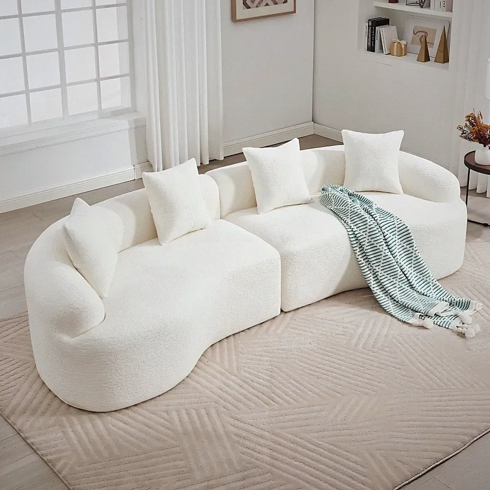 110'' Chenille Boneless Couches Sectional 4-Seater Curved Sofa Sleeper White