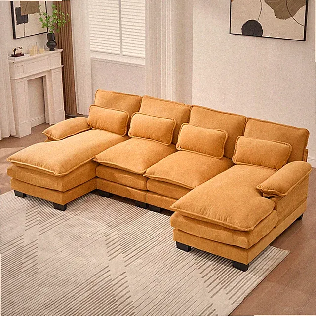 110" Chenille Modular Sectional Sofa w/ Double Chaise & Memory Foam