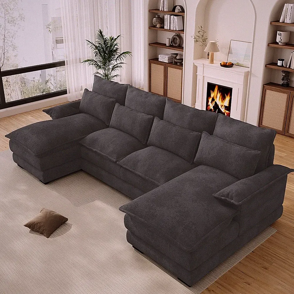 110"Chenille U Shaped Sectional Sofa Couch Modular Sectional Sofa Set w/ Chaise