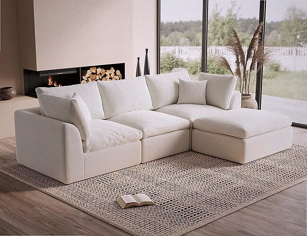 110" Cloud Sectional Couches for Living Room, Convertible L-Shape Couch with Ott