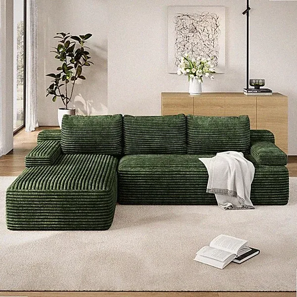 110″ Corduroy Modular Sectional Sofa, 3-Seat L-Shaped Cloud Couch Anti-scratch