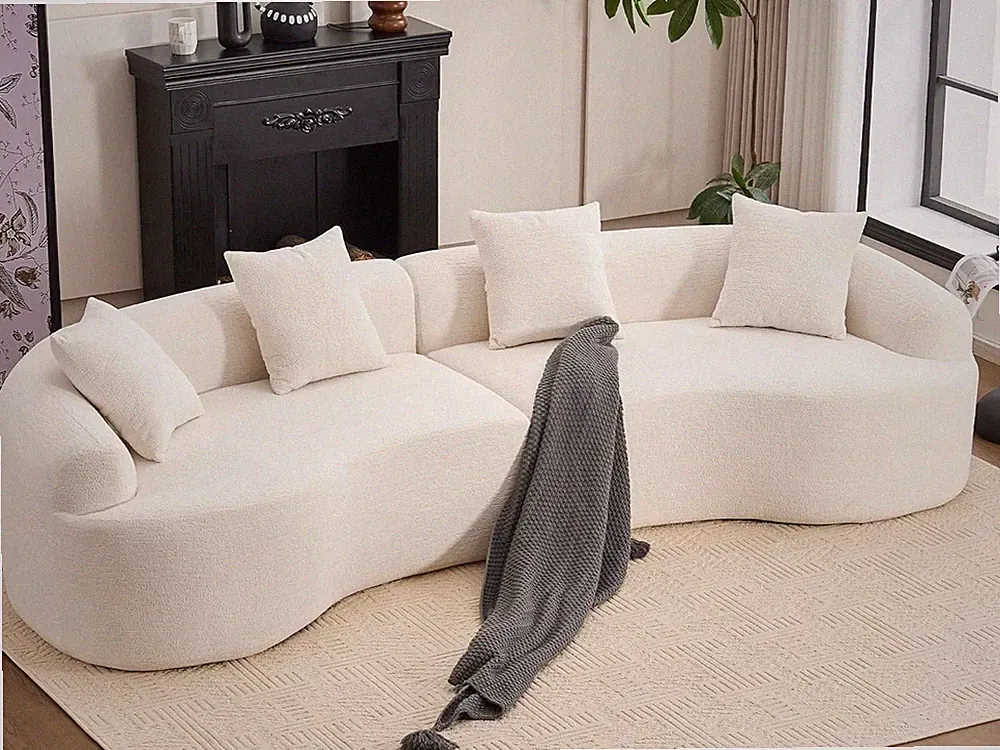 110" Curved Loveseat Sectional Sofa Compressed Boneless Couch with 4 Pillows