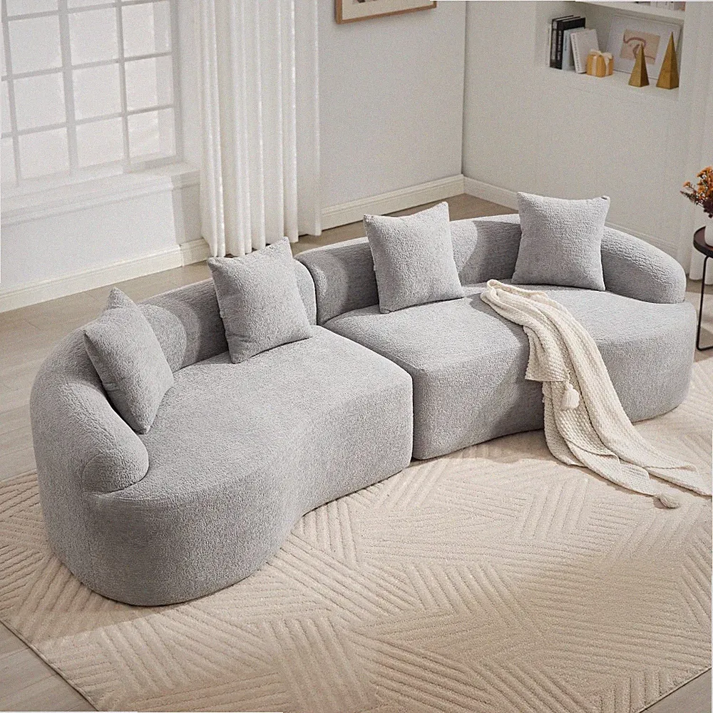 110" Curved Modular Sectional Sofa Grey Chenille Sleeper Medium-Firm