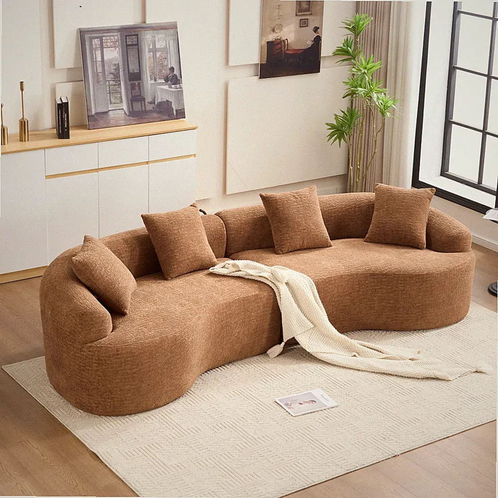 110" Curved Sectional Sleeper Sofa, Chenille Pillow Back Apartment Couch