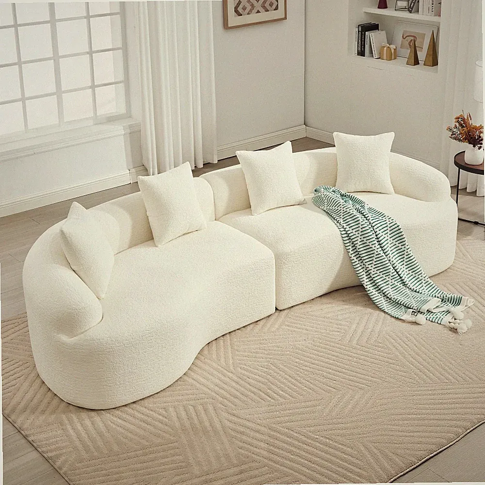 110" Curved Sectional Sleeper Sofa, Modular Pillow Back Chenille Fabric