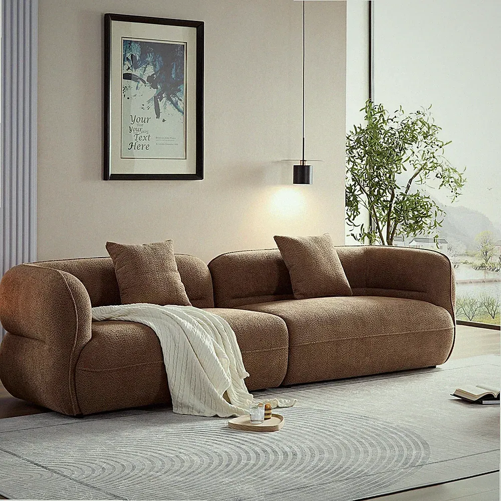 110" Curved Sectional Sofa Minimalist Modern Couches, Upholstered Boucle Sofa 3
