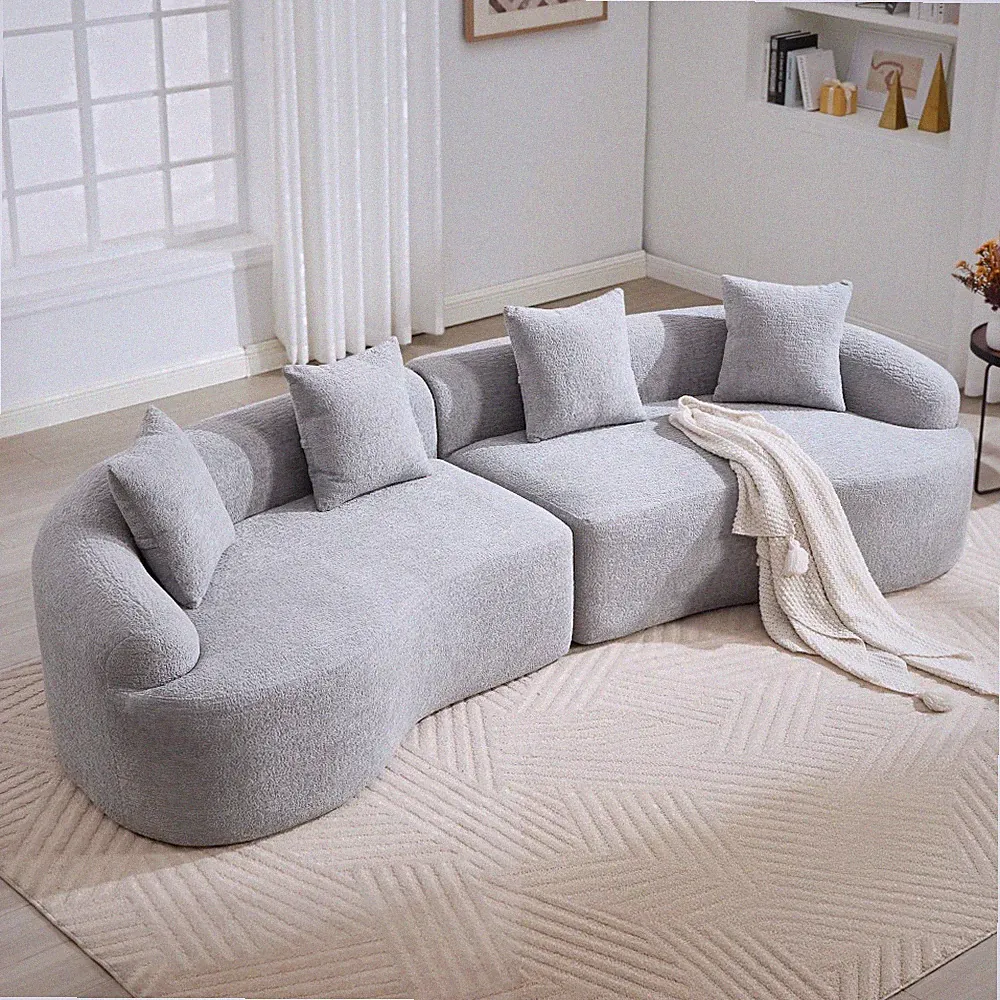 110" Curved Sleeper Sofa, Gray Chenille Sectional for Living Room