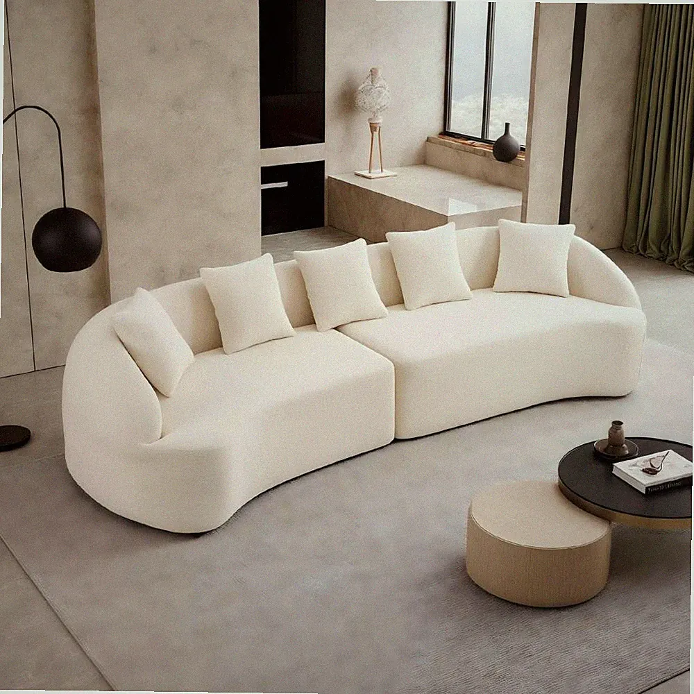 110" Curved Sofa Sleeper Sectional, Chenille Pillow Back, No Assembly Req