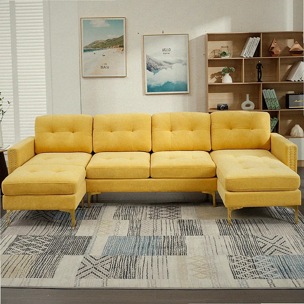 110" L-Shape Convertible Sectional Sofa Couch w/Movable Ottoman for Living Room