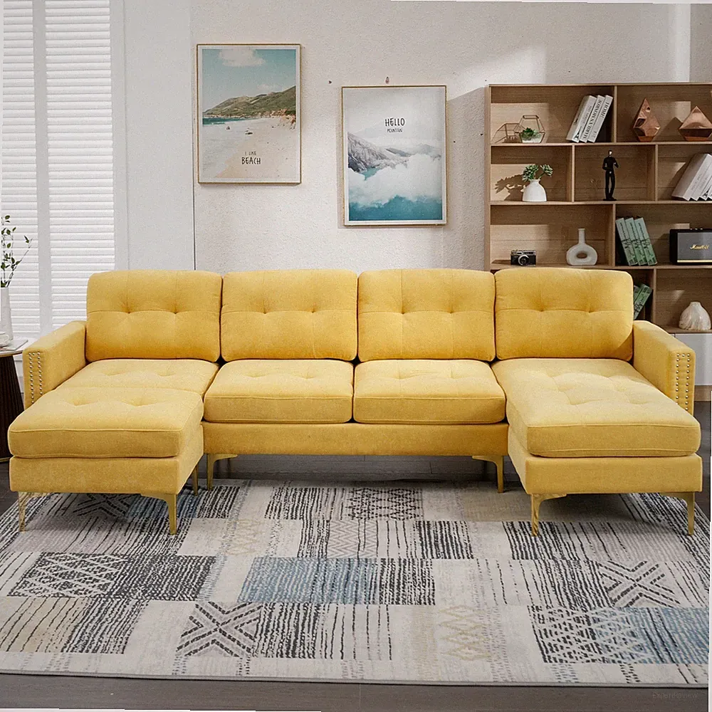110" L-Shape Convertible Sectional Sofa Couch with Movable Ottoman for Living
