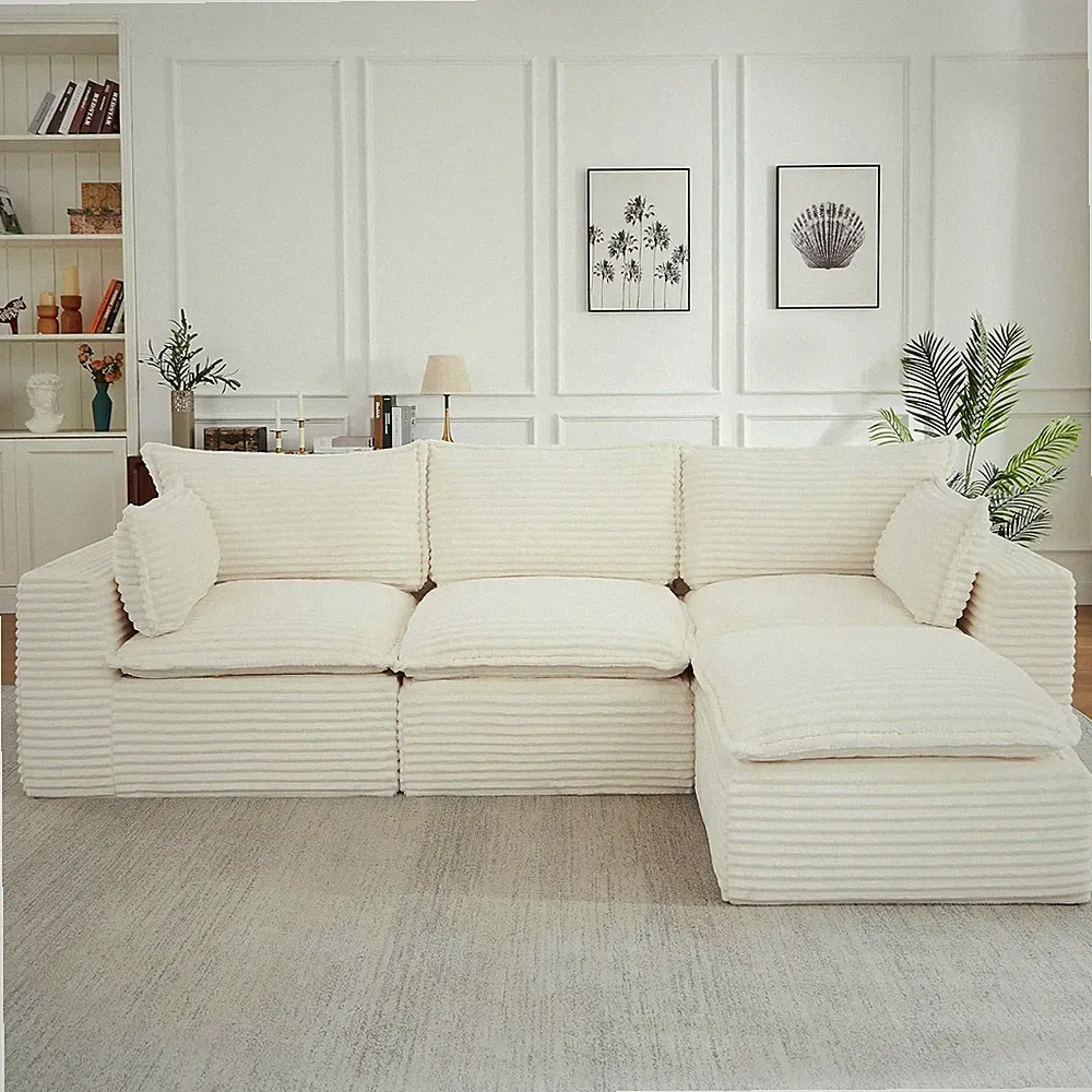 110" L-Shaped Cloud Sectional Sofa with Ottoman - Space-Saving Design