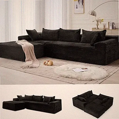 110" L-Shaped Modular Sectional Sofa with Chaise, Boneless Comfy Corduroy Fluffy