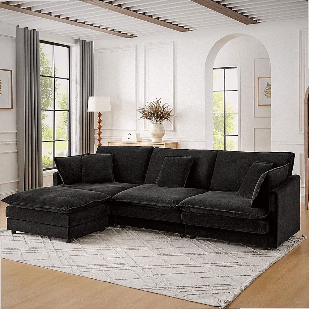 110" L-Shaped Oversized Modular Sectional Sofa Convertible Couch with Ottoman