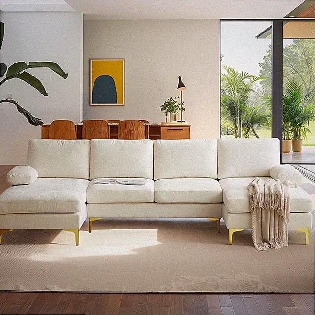 110" Large U-Shape Sectional Sofa Couch with 51" D Double Chaise for Living