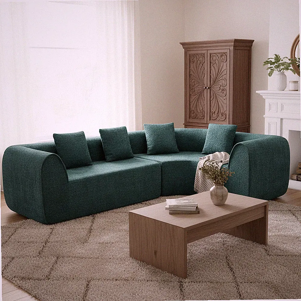 110" Modern Curved L-Shaped Modular Sectional Sofa w/High-Density Fully Compres