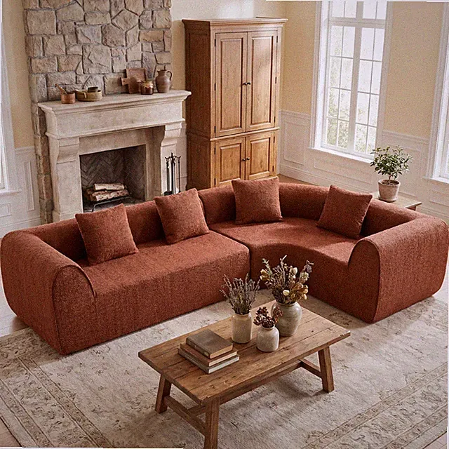 110" Modern Curved L-Shaped Modular Sectional Sofa with High-Density Fully Com
