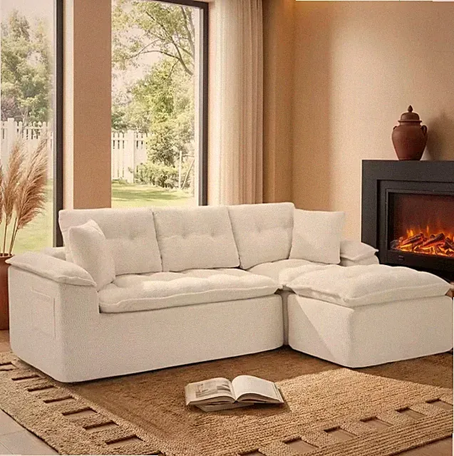 110" Modern L Shape Boneless Cloud Sectional Sofa, Chenille Modular Ottoman