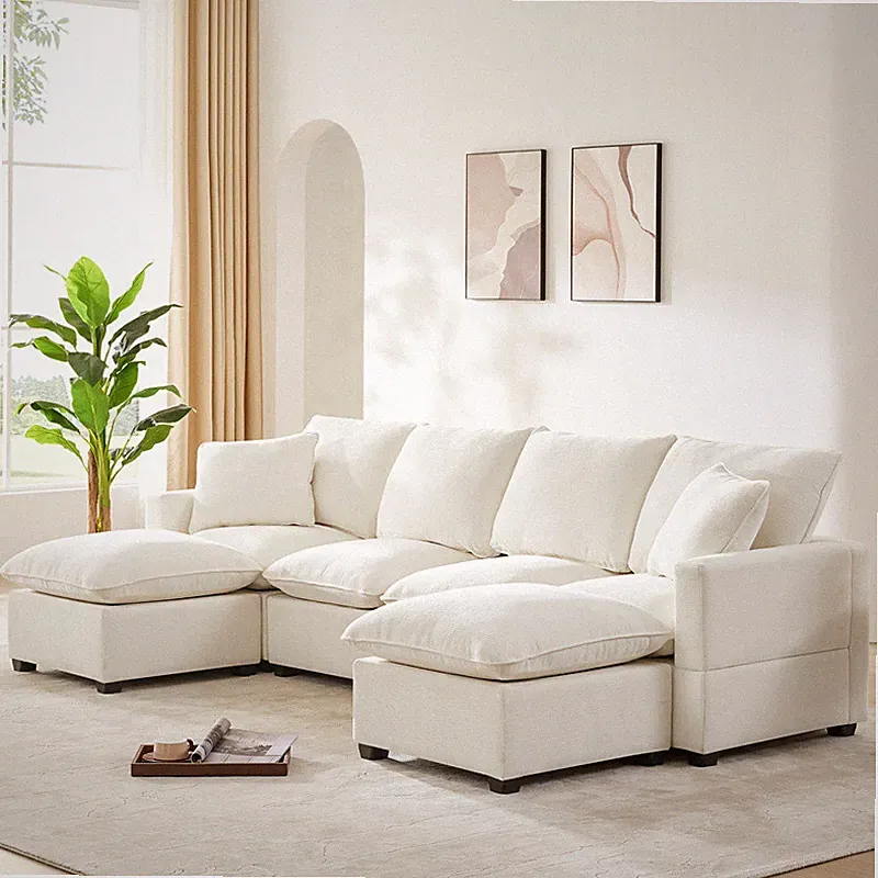110”Modern U Shape Modular Sofa, 6 Seat Chenille Sectional Couch Set w/2 Pillows