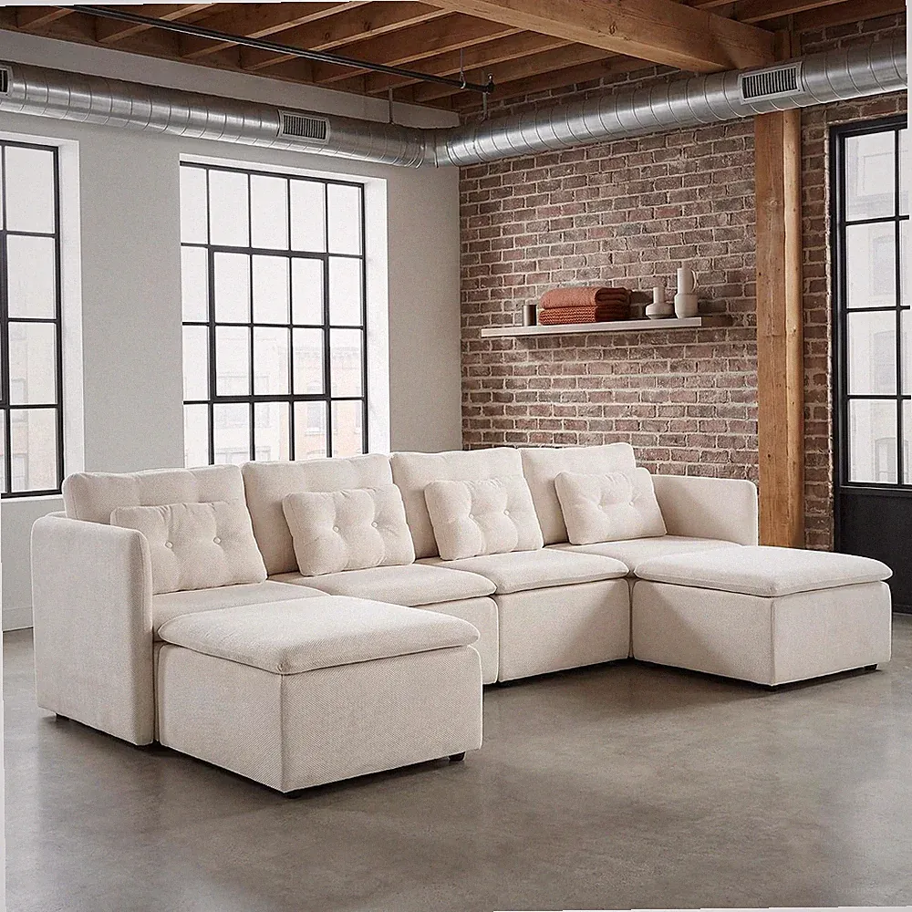 110" Modern U-Shaped Sectional Sofa, Beige