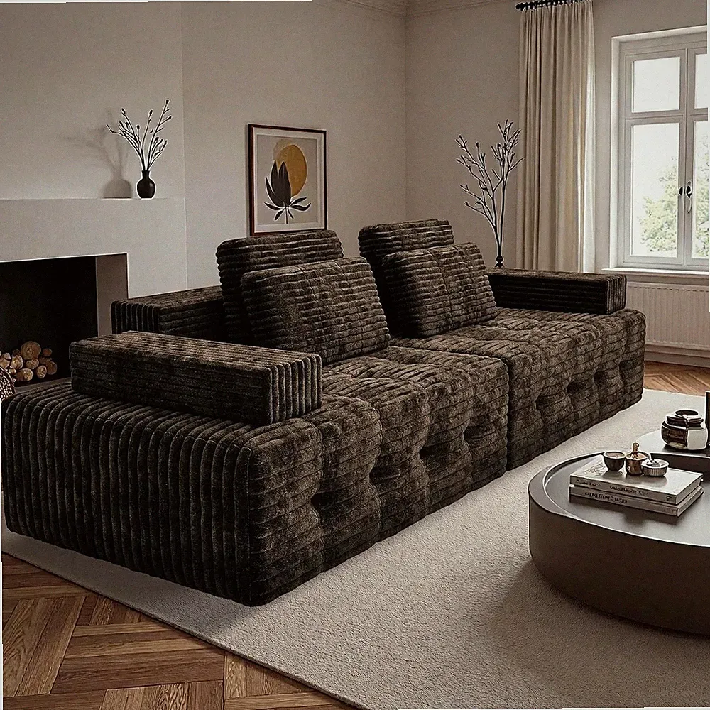 110" Modular Cloud Sofa Oversized Corduroy Couch with Adjustable Headrests