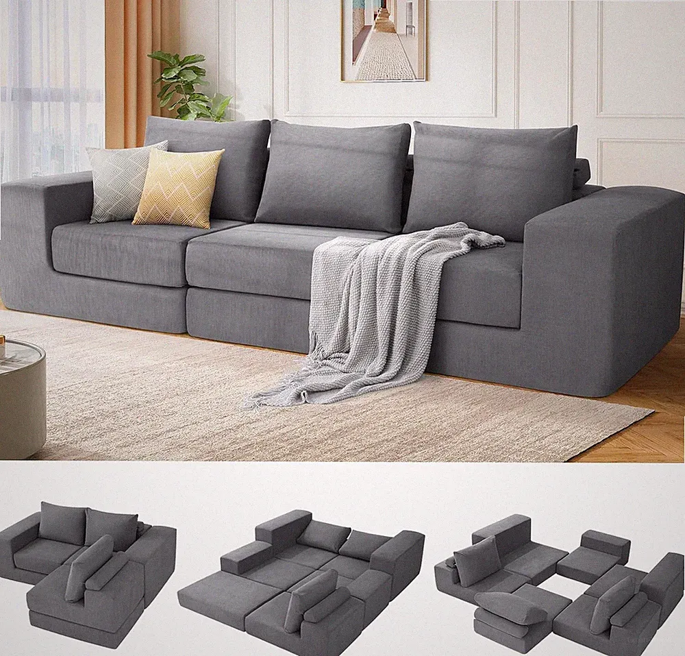 110" Modular Sectional Cloud Convertible Sofa Bed with Deep Seat & Non Slip Base