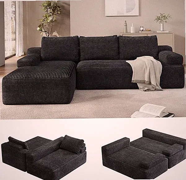 110" Modular Sectional Sofa Corduroy Boneless Couch W/Chaise L-Shape Cloud Couch