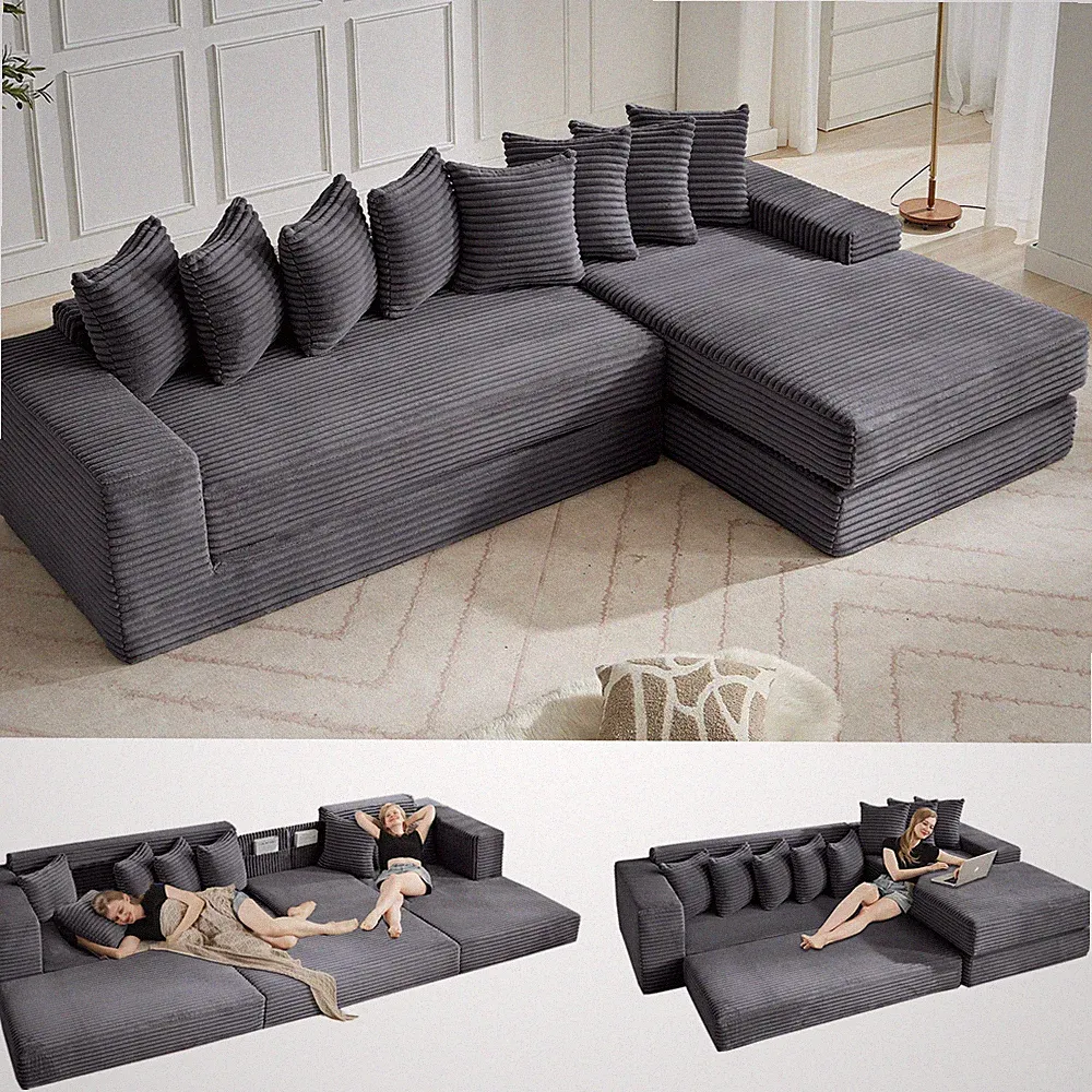 110" Oversize Cloud Sectional Couch,4 Seater L-Shape Sofa,Convertible Floor Sofa