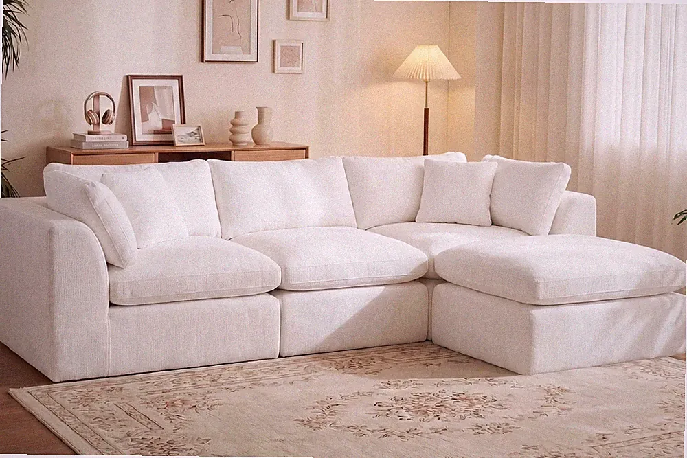 110'' Oversized Boneless Cloud Couch L Shape Sectional Sofa Ottoman Beige