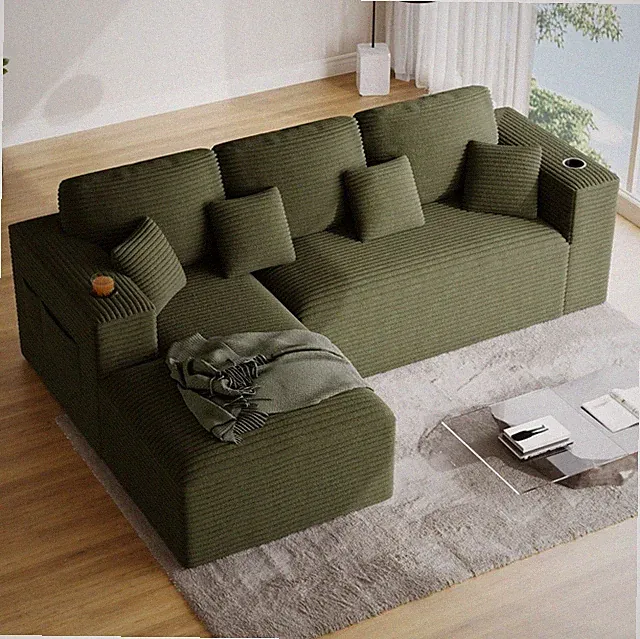 110" Oversized L Shaped Modular Sectional Sofa with Cup Holders & Storage Bag