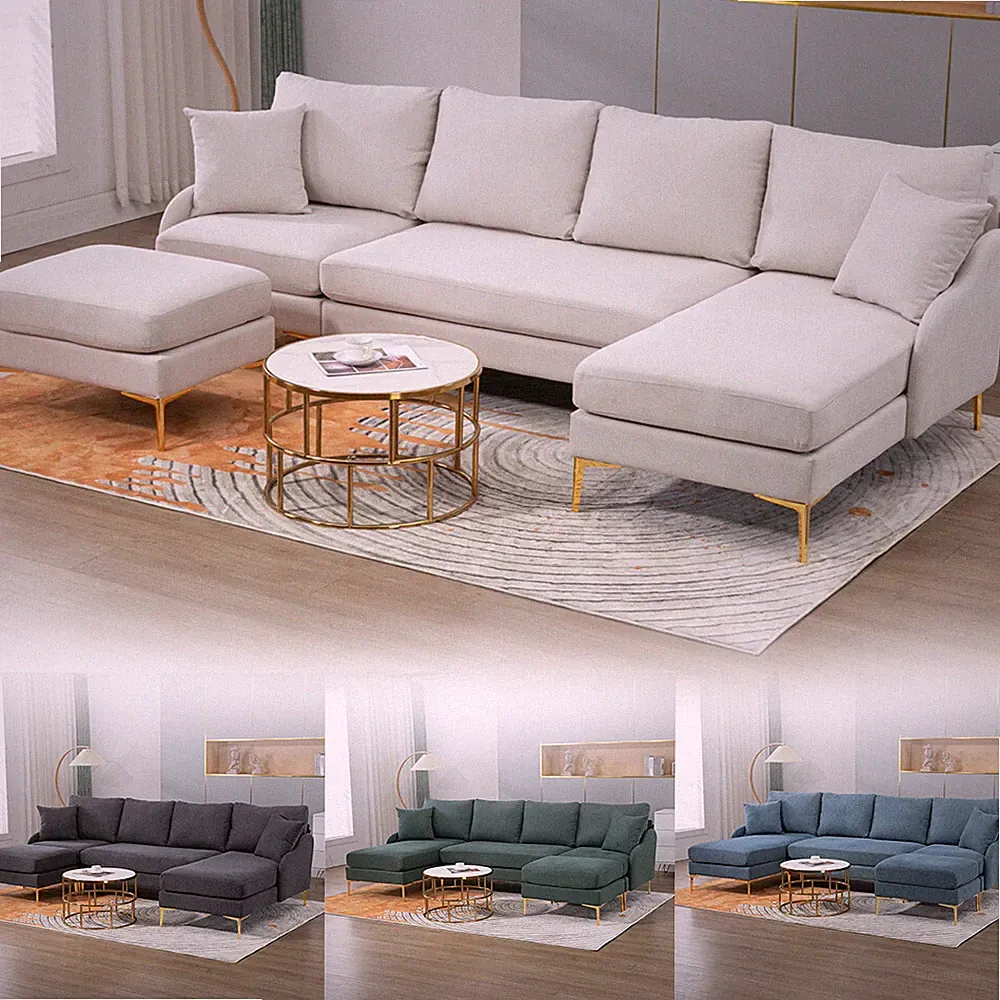 110'' Reversible Sectional Sofa U-Shape Convertible 4-Seat Couch Chaise Lounge