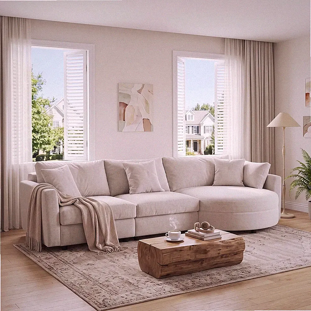110" Right Facing Corner Sectional Sofa with Curved Chaise Lounger and Toss Pill